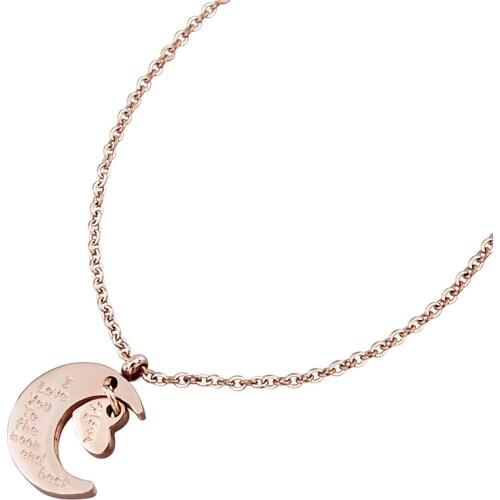 Romantic Stainless Steel Heart Moon Necklace I Love you Moon Back Rose Gold Pendant Mom Daughter Son Choker Necklaces for Women
