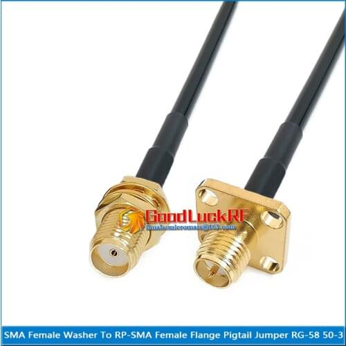 SMA Female Washer Nut to RP SMA RP-SMA Female 4 Hole Flange Chassis Panel Mount Pigtail Jumper RG-58 RG58 3D-FB Extend cable