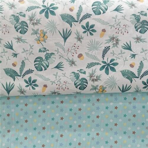 Printed Leaves&Flowers 100% Cotton Fabric,DIY Bedding Textile Fabric,Sewing Quilting Fat Quarters Material For Baby&child