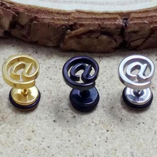 2piece 2017 New Gold Stainless Steel Earrings Punk symbol @ Ear Tragus Piercing Earings Ear Claw Earring For Women Men