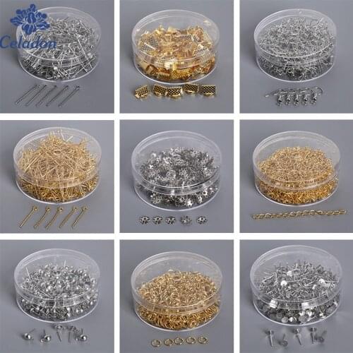 100-500pcs Gold Silver Color Jewelry Box Earring Hooks Chains Jump Rings Bead Caps 9 Letter Eye Pins DIY Jewelry Findings Making
