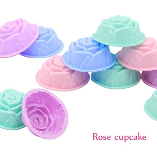 Silicone Cupcake Mold Fondant Pan 3D Muffin Cupcake Small Rose Shaped Kitchen Baking Pastry Tools Cake Decorating Tools 6/12PCS