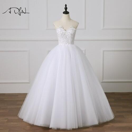ADLN Princess Wedding Dresses with Detachable Train Delicate Pearls Sweetheart Sleeveless White/Ivory Bridal Gown Customized