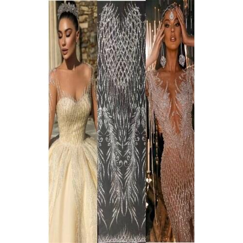 Heavy Material African Sequins mixed Beads Lace Fabric Pretty Design JRB-23.52401 Embroidered Tulle Mesh for Party Dress