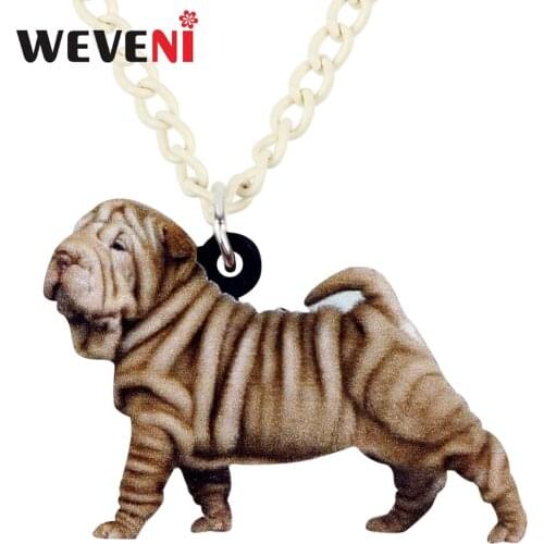 WEVENI Acrylic Walking Chinese Shar Pei Dog Necklace Pendant Chain Choker Fashion Bijoux Jewelry For Women Girls Gift Dropship