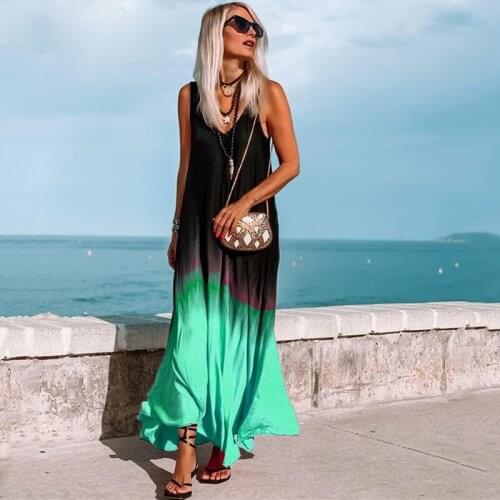 Retro Chic Tie Dye V-neck Sleeveless Tank Dress Women Long Dresses Comfort 2021 Summer Beach Style Fashion Ladies Vintage Dress
