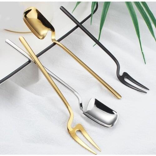 1Pcs Fruit Fork Wall-mounted Gold Plated Tableware Stainless Steel Snack Cake Dessert Salad Forks Home Kitchen Accessory 2021