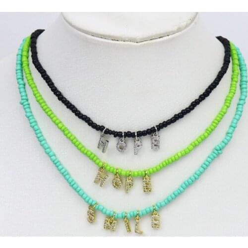 10 Pcs Tiny Beaded Strand Necklace Mix color Chocker Necklace Letter pendant Jewelry Accessories Jewelry Necklace Gift 9967
