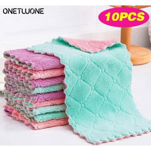 2/5/10Pcs Microfiber Kitchen Towel Soft Double-layer Absorbent Dish Towel Non-stick Oil Kitchen Rag Household Cleaning Tools