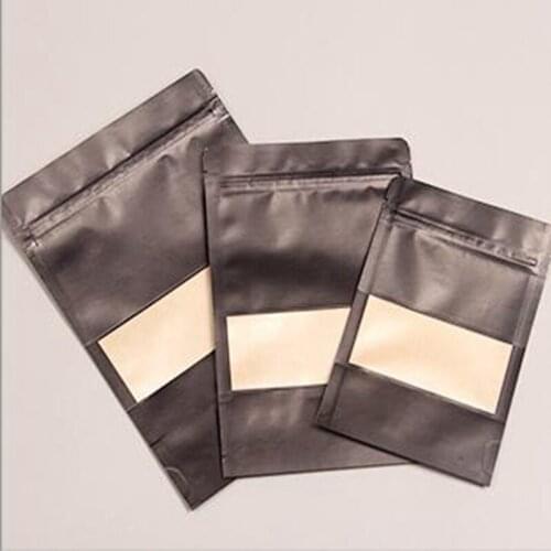 1000pcs/lot Black kraft paper zipper stand up bag food powder coffee packaging bags with transparent window