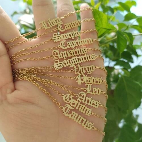 12pcs/lot Zodiac Signs Bracelets Women Men Jewelry Hip Hop Old English Letters Bransoletki Damskie Stainless SteelChain Bracelet