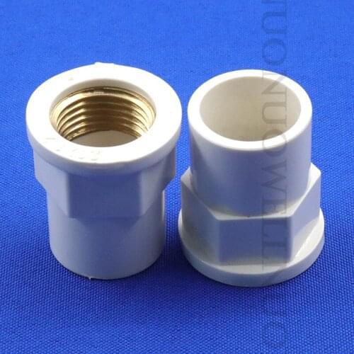 2pcs PVC Copper Female Thread Pipe Socket Straight Connectors Water Supply Tube Joint Adapter PVC Female Thread Connectors
