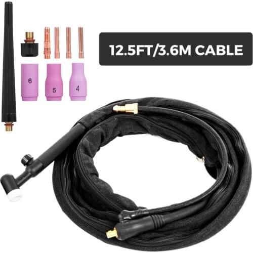 3.6m Tig Welding Torch Equipment Ceramic Nozzle Collet Body Gas Valve Head M16*1.5 & 2 Pin & Ck10-25*Protective Anti-Scalding