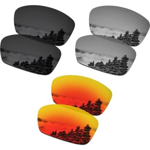 SmartVLT 3 Pairs Polarized Sunglasses Replacement Lenses for Oakley Hijinx Stealth Black and Silver Titanium and Fire Red