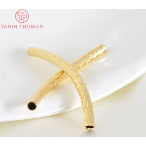31887)4PCS 45*3MM 24K Champagne Gold Color Brass Wave Pattern Curved Bracelet Tube High Quality Diy Jewelry Accessories