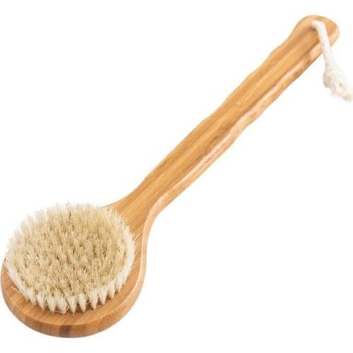 33CM Natural Wooden Long Handle Bathing Bristle Brush Body and Back Scrubber Massager Shower Brush Skin Spa For Shower Cleaning
