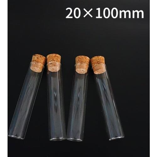 20pcs clear 20x100mm glass test tube with cork flat bottom all Size available free shipping