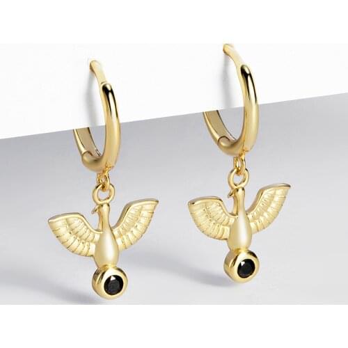 925 Sterling Silver Peace dove Drop Earrings Gold Color Fine Small Huggie Ear Bone Aretes Zircon Earrings Silver Jewelry