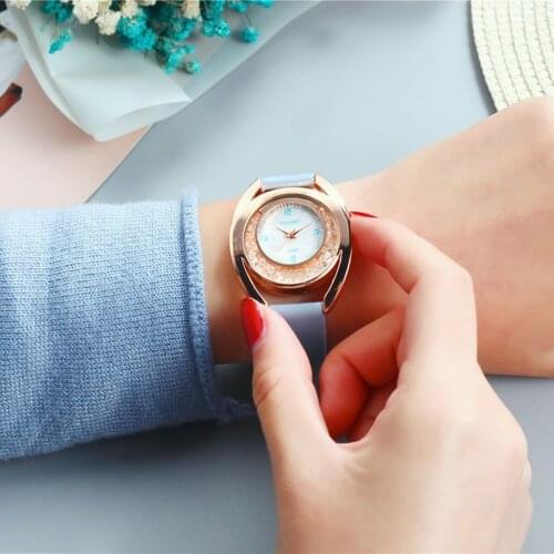 YOULAIKE brand casual fashion ball leather strap rose gold face quartz ladies watch