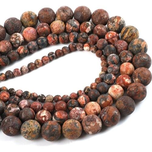 4 6 8 10mm Frosted Natural Dye Matte Onyx Stone Round Red leopard Loose Beads with Hole For DIY Jewelry Handmade Necklace 38 CM