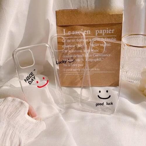 Phone Cases For iPhone 11 12 Pro Max XR XS Max X 8 7 6S Plus Mini SE2 Smiley Good Luck Camera Protection Clear Shockproof Cover