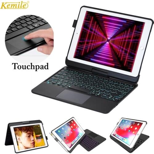 360 Rotatio backlit touchpad Keyboard Case For iPad 6th 2018 9.7 Air 2 Cover For iPad 7th 10.2 Air 3 10.5 Pro 10.5 Case Keyboard