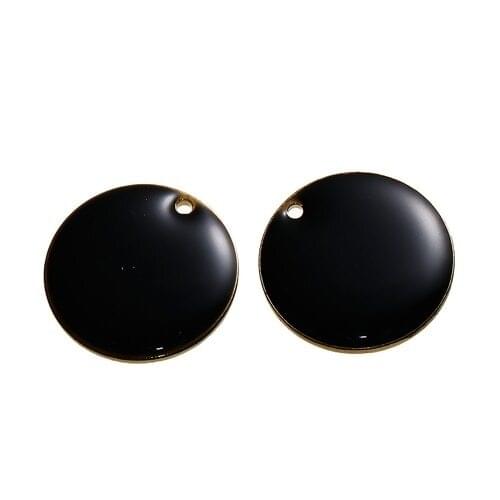 Black Round Enamelled Sequins Charms Copper Unplated Enamel Pendants16mm( 5/8") Dia For DIY Jewelry Finding Accessories, 5 PCs