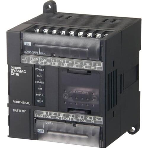 CP1E-N20DT-D 24 VDC supply, 12 x 24 VDC inputs, 8 x NPN outputs 0.3 A, 8K steps program + 8K words data memory, RS-232C port