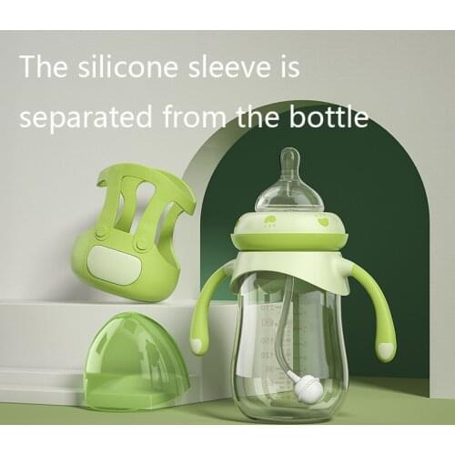 Baby Silicone Protective Sleeve Glass Milk Bottle Childrens Cup Wide-caliber Multifunctional BPA-Free Drinking Milk Bottle