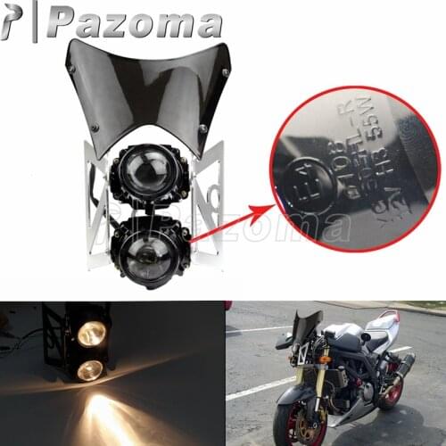 For Kawasaki Suzuki Honda Yamaha Motorcycle Emark E4 H3 Twin Headlight w/ Windscreen HI/LO Beam For Street Bikes Dirt Bike MX