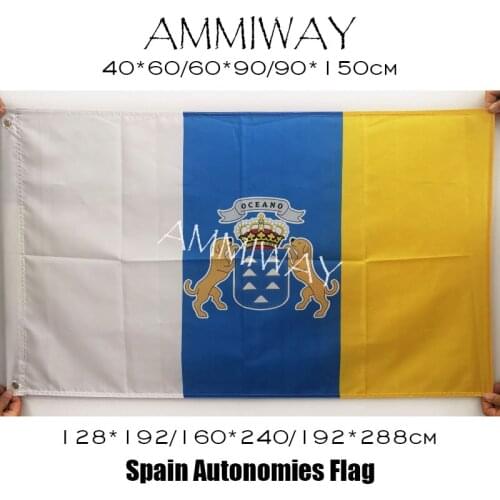 AMMIWAY 90x150cm/128*192cm Spain Canary Islands Autonomies Flag Polyester Print Single or Double Sided Spanish Flags and Banners