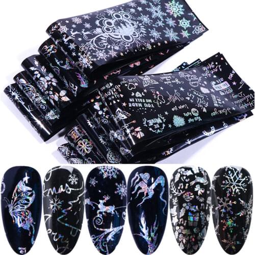 10pcs Holographic Nail Foil Butterfly Flower Leaves Nail Art Transfer Stickers Decals Wraps Nail Art Decorations Tool LA9018-1