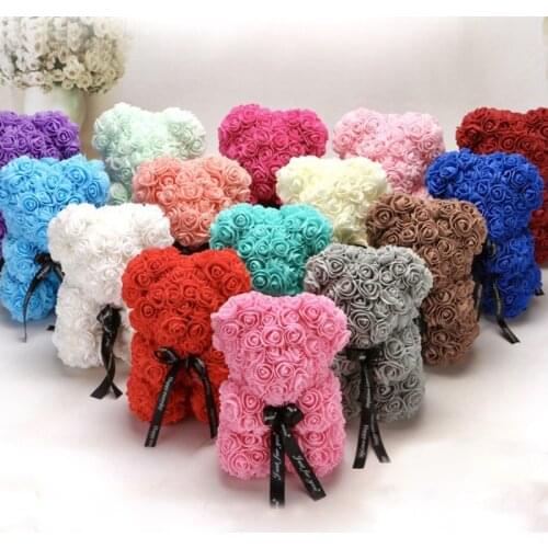 HOT Valentines Day Gift 25cm Teddy Rose Bear red pink DIY Artificial PE Flower Decoration For Girlfriend Wife Women Romatic Gift