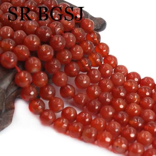 8mm Faceted Round Red Agat Gems Natural Stone Jewelry DIY Findings Spacer Beads Strand 15"