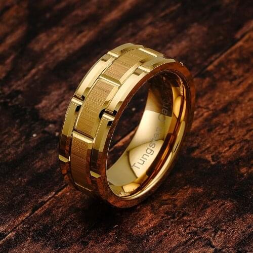 I & FDLK 8MM Fashion Men Tungsten Carbide Rings 18K Gold Plated Brushed Stainless Steel Rings Men Wedding Band Size 6 - 13