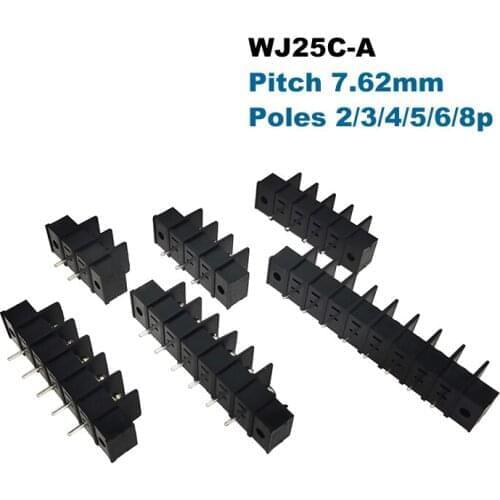 2Pcs Barrier PCB Terminal Block Pitch 7.62mm Morsettiera Straight 2/3/4/5/6/8P Wire Cable Connector 25C-A Screw Holes 15A 14AWG