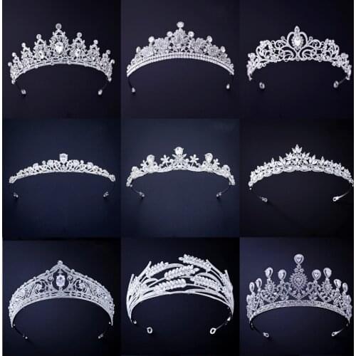 Silver Color Crowns and Tiaras Hair Accessories For Women Wedding Accessories Crown For Bridal Crystal Rhinestone Diadema Tiara