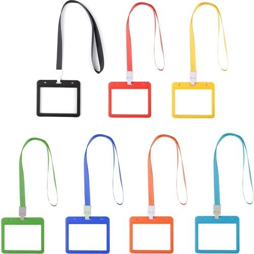 Lightweight ABS Work ID Card Holder Transparent Double Sided Horizontal Waterproof Nurse Name Badge Holder with Neck Strap