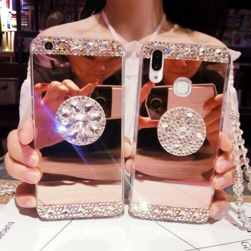 3D diamond holder stand plated metal mirror soft phone case for iphone X XR XS MAX 7 8 6S plus cover for samsung S10 S9 S8 Note