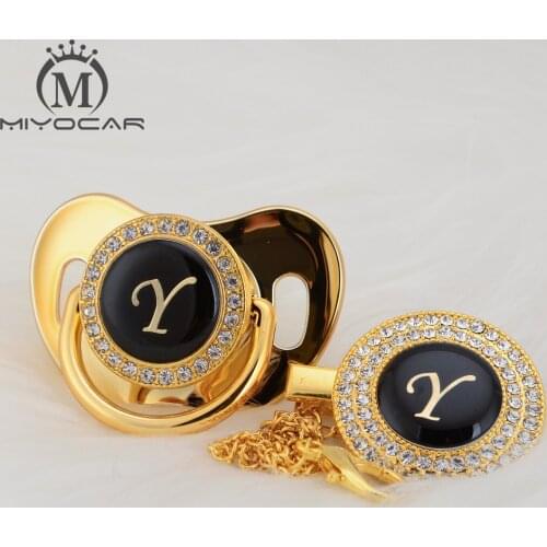 MIYOCAR name Initial letter Y elegant silver bling pacifier and pacifier clip BPA free dummy bling unique design SGS pass LY