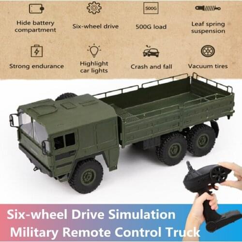 Six-wheel Drive Simulation Military RC Truck 1:12 Hide Battery Compartment Leaf Spring Suspension Childrens Remote Control Toy