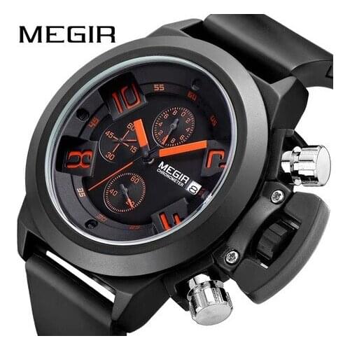 MEGIR2002 Fashion waterproof quartz watch for men sports running silicone chronograph quartz Waterproof and shockproof watch