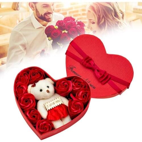 Soap Roses Flower Gift Box with Cute Teddy Bear Scented Bath Body Petal Birthday Mothers Day Valentines Gift for Girlfriend