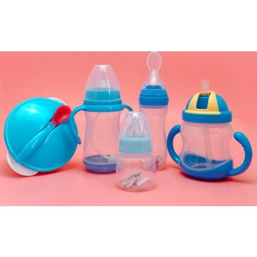 5Pcs 280ml Baby Kids Drinking Bottle Kit Silicone Sippy Training Cup Infant Training Drinking Water Feeding Sucker Bowl Cup Set