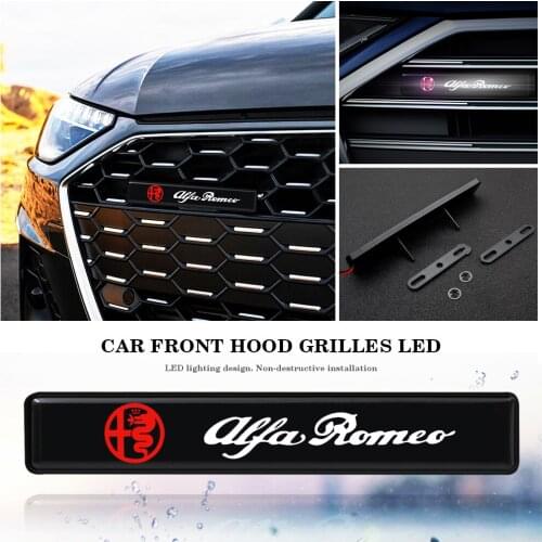 Car Sticker ABS Chrome Front Hood Grille Emblem LED Decorative Lights For Alfa Romeo 159 Giulietta 147 Car Accessories Lights