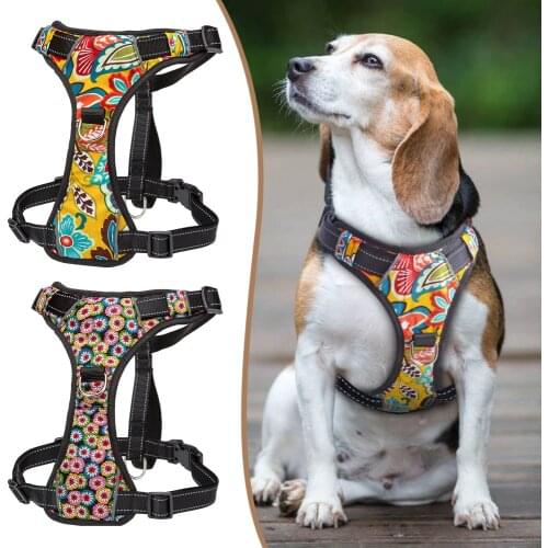 No Pull Nylon Dog Harness Vest Reflective Dog Harness Adjustable Printed Pet Puppy Harnesses For Small Medium Large Dogs S-XL