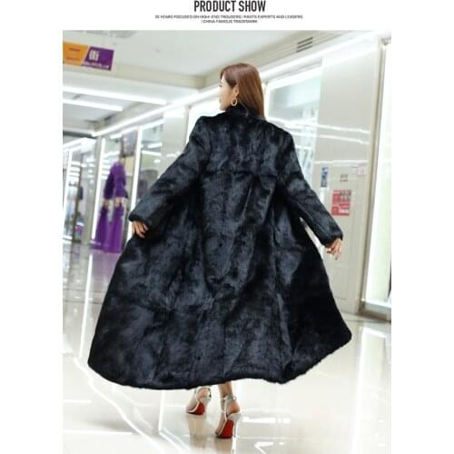 New Real genuine natural rabbit fur coat womens stand collar X-long fashion fur jacket outwear custom any size