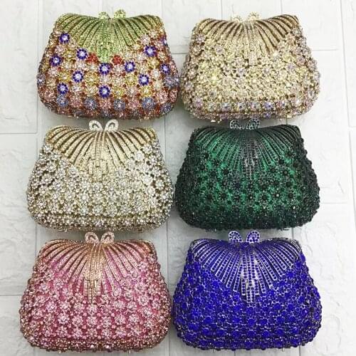 New Arrival Green/Blue/Champagne 10 Colors Crystal Evening Clutch Bag Wedding Purse Fashion Women’s Diamond Shoulder Handbags