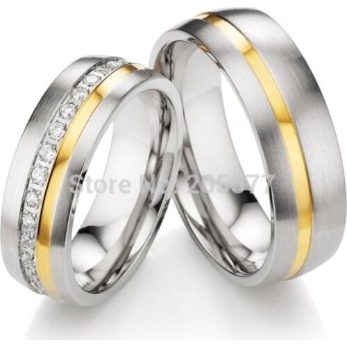 Gold Plating Inlay CZ diamonds health Titanium Surgical stainless steel Wedding Couples Rings settings for men and women