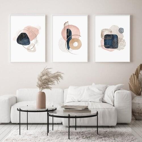 Self-adhesive Wall Stickers Abstract Pink Beige Navy Blue Boho Geometric Painting Wall Art Posters Wallpapers Room Decoration